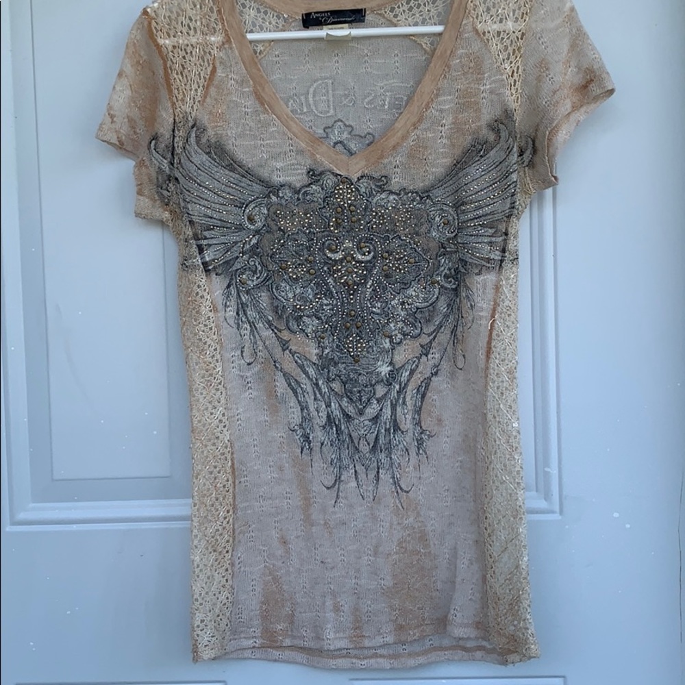 Buckle rhinestone angels and diamonds shirt